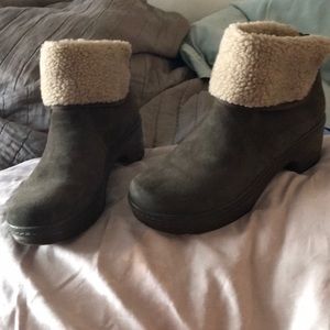 Clark fur cuff clogs